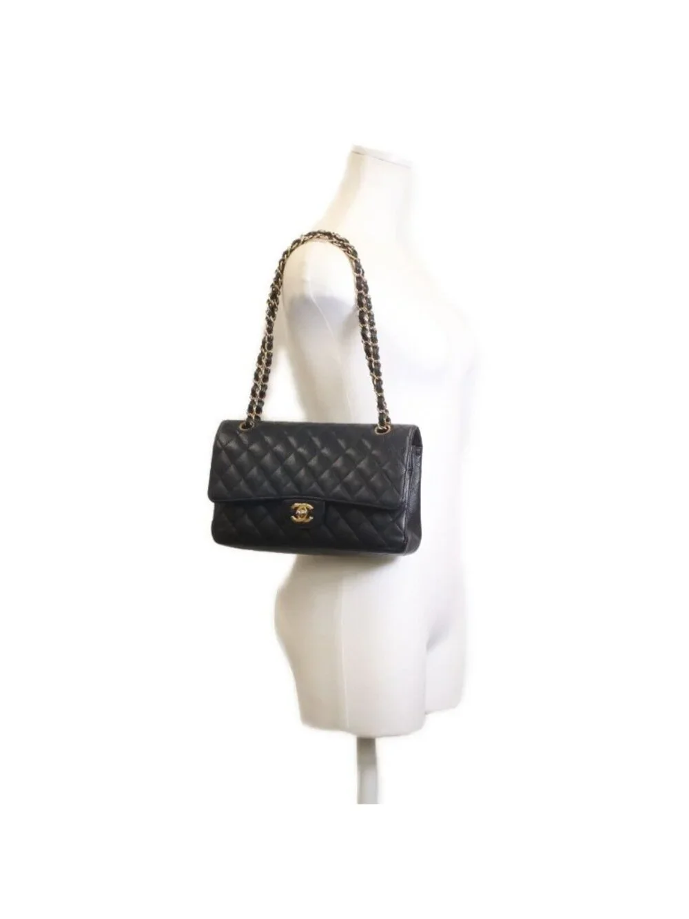Chanel Black Caviar Gold Quilted 25 Shoulder Bag
